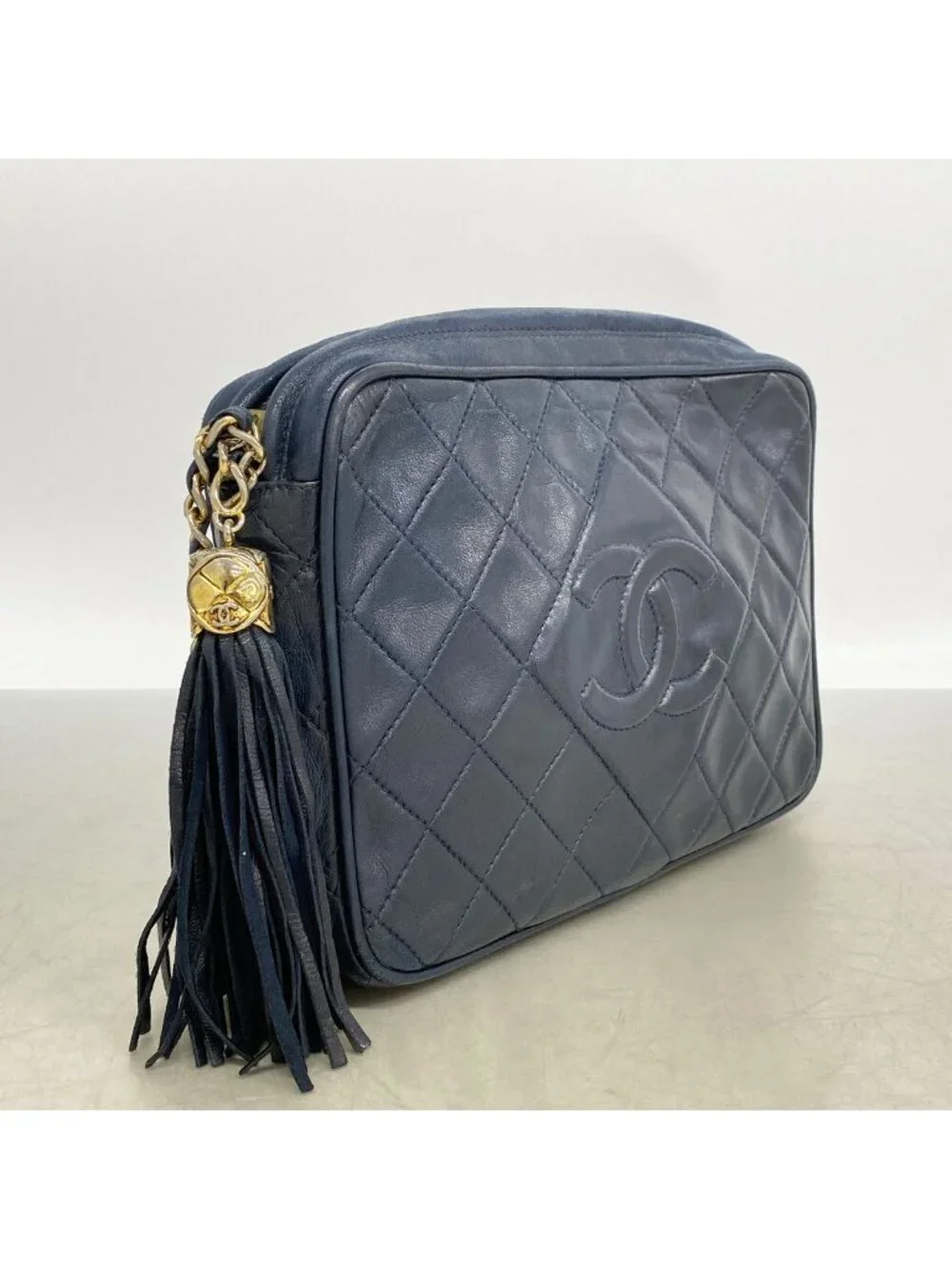 Chanel Shoulder Bag Quilted Lambskin Navy Gold